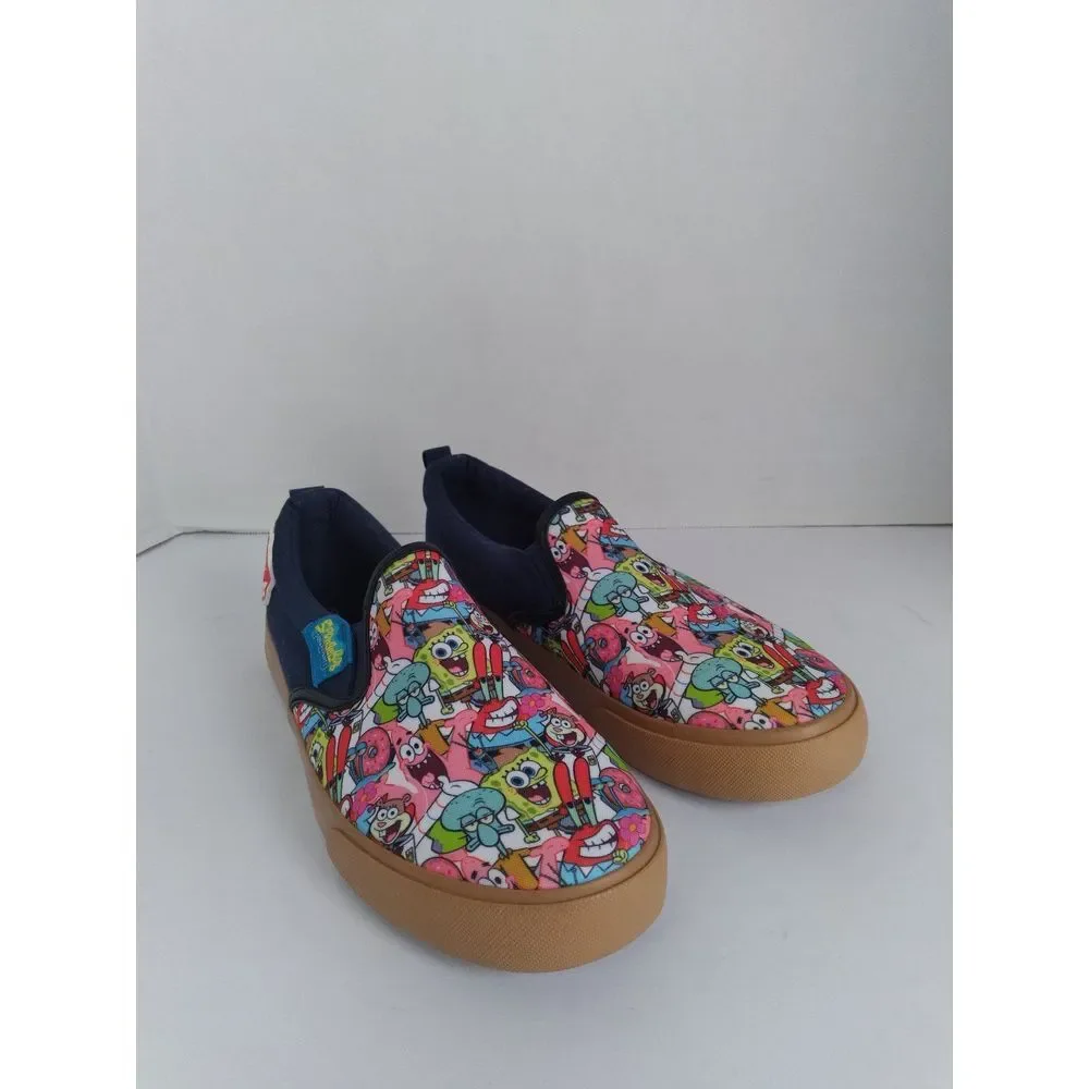 SpongeBob‎ SquarePants Cartoon Print Slip-On Sneakers with Gum Sole Blue Canvas